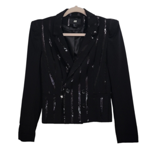 H&M Black sequins shoulder pads cropped blazer